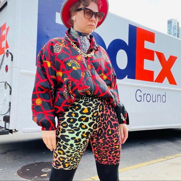 Vintage Accessories Gold Print Straps Tack Vintage Zip up Silk Jacket Black XL - Picture 11 of 14